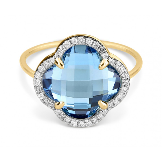 Blue Topaz (swiss Blue) + Diamonds Yellow Gold Victoria Diamonds Ring