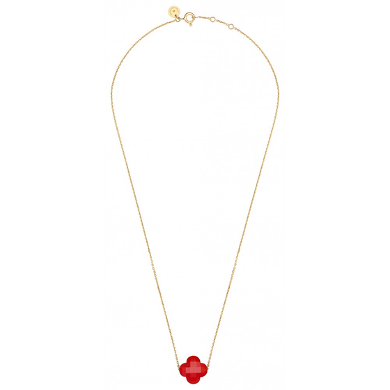 Red Carnelian Clover Yellow Gold Necklace