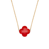 Red Carnelian Clover Yellow Gold Necklace
