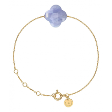  Blue Lace Agate Clover Yellow Gold Bracelet