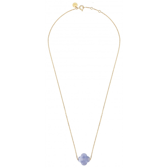 Blue Lace Agate Clover Yellow Gold Necklace
