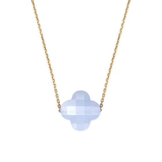 Blue Lace Agate Clover Yellow Gold Necklace
