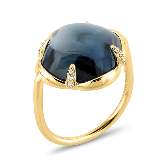 Bague, Topaze Blue London, Diamants, Or Jaune