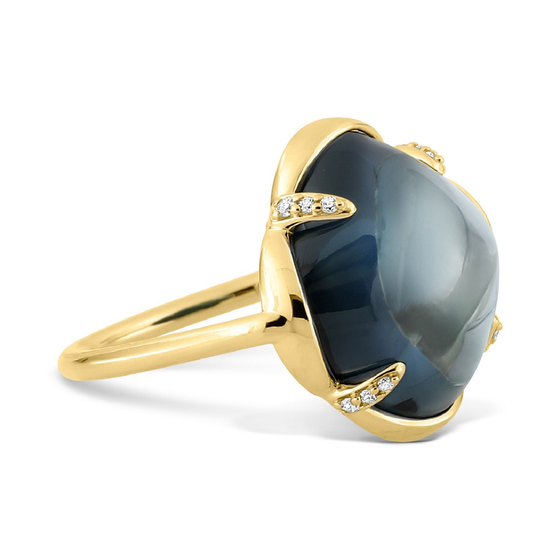 Bague, Topaze Blue London, Diamants, Or Jaune