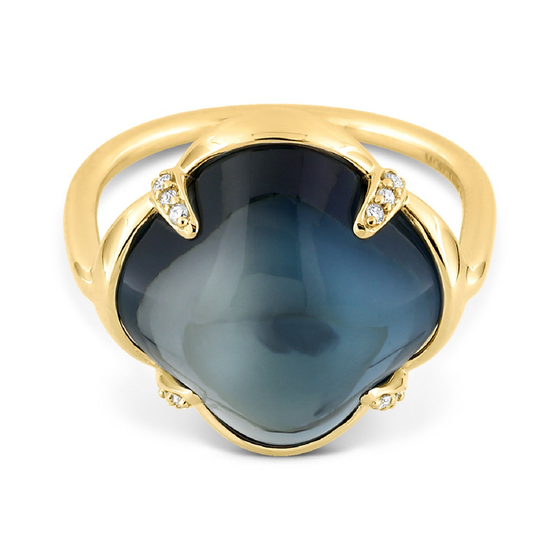 Bague, Topaze Blue London, Diamants, Or Jaune