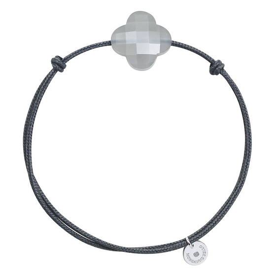 Grey Moonstone Clover Grey Cord Bracelet