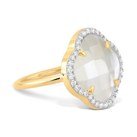 Ring, Mother Of Pearl Large Motif, Diamonds, Yellow Gold