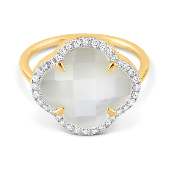 Ring, Mother Of Pearl Large Motif, Diamonds, Yellow Gold