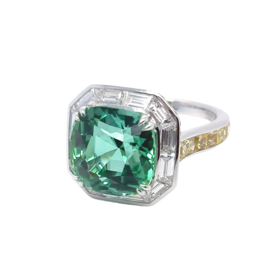 Bague Tourmaline, Saphirs et Diamants