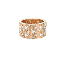  Rose gold ring with mini triangles in white mother-of-pearl and diamonds