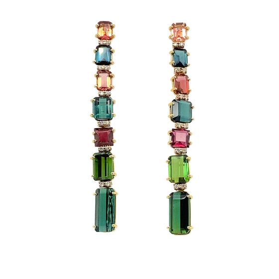 Rose gold earring diamonds and multicolored tourmalines