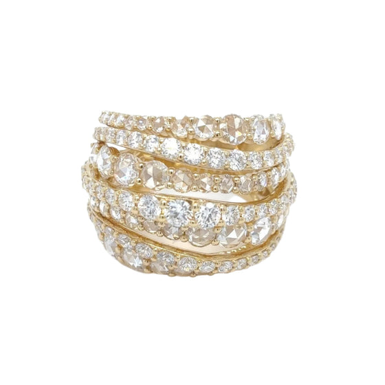Yellow Gold & Diamonds Multi Rows Ring