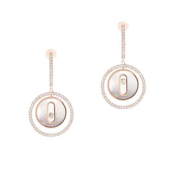 Lucky Move SM White Mother-of-Pearl Pink Gold Diamond Earrings