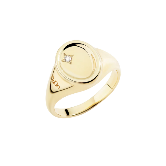 Bague Sceau Or Jaune Et Diamant Blanc