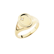  Yellow Gold & White Diamond Signet Ring