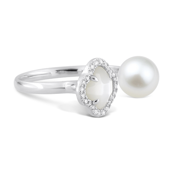 Ring, Mother Of Pearl, Diamonds, White Gold