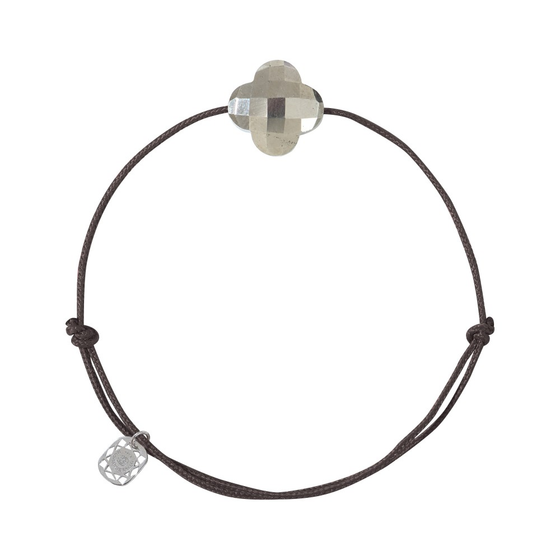 Pyrite Clover Chocolate Cord Bracelet