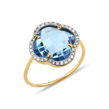  Bague, Topaze Swiss Blue, Diamants, Or Jaune