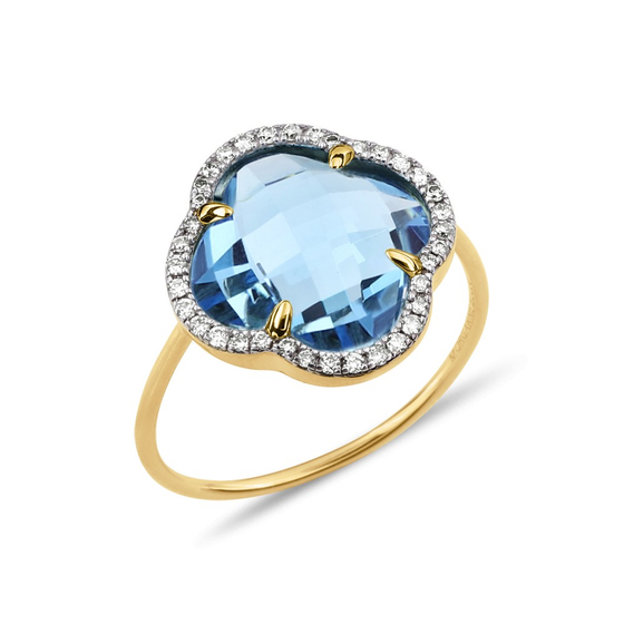 Bague, Topaze Swiss Blue, Diamants, Or Jaune