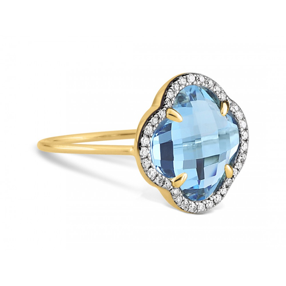 Bague, Topaze Swiss Blue, Diamants, Or Jaune