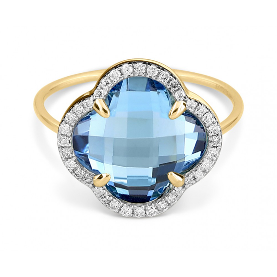 Bague, Topaze Swiss Blue, Diamants, Or Jaune