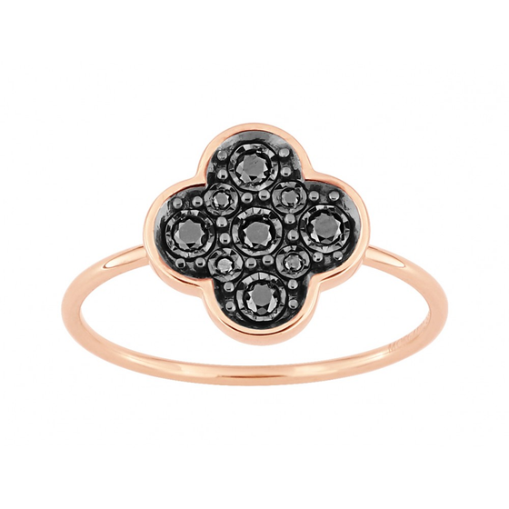 Bague Serti, Diamants Noirs, Or Rose