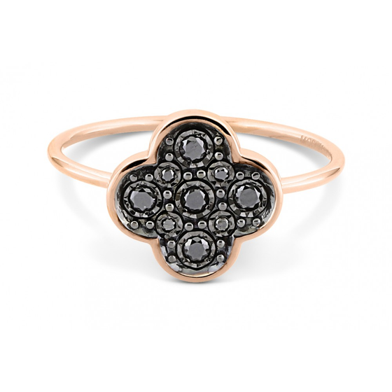 Bague Serti, Diamants Noirs, Or Rose
