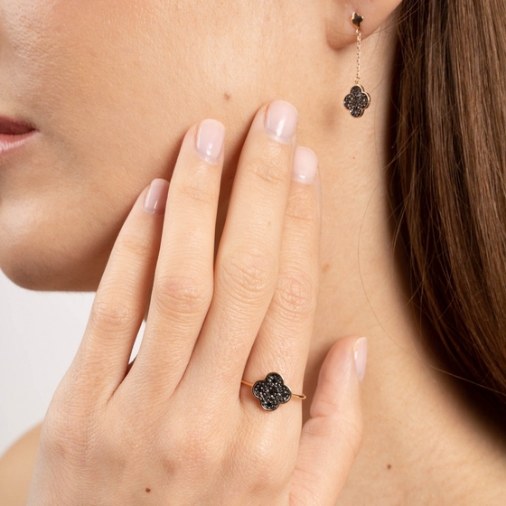 Bague Serti, Diamants Noirs, Or Rose