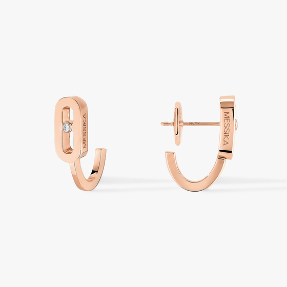 Pink Gold Diamond Earrings Move Uno Mini Hoops