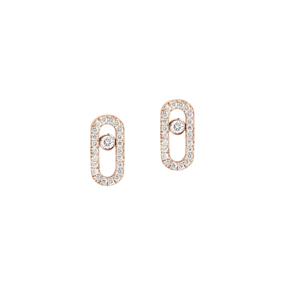 Puces Move Uno Pink Gold Diamond Earrings