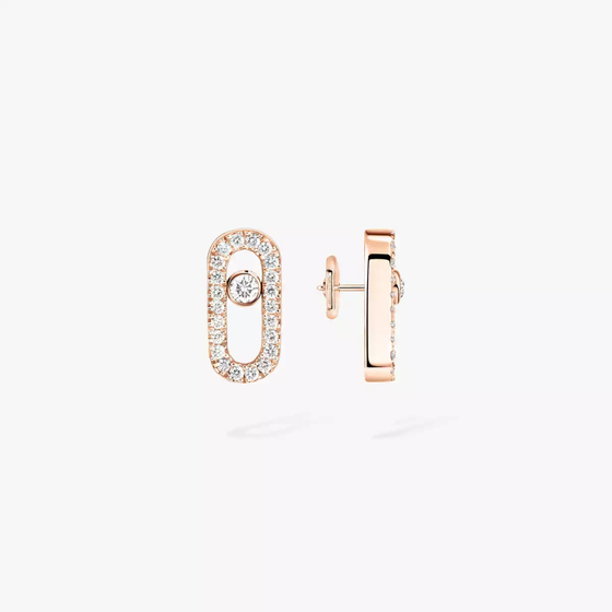 Puces Move Uno Pink Gold Diamond Earrings