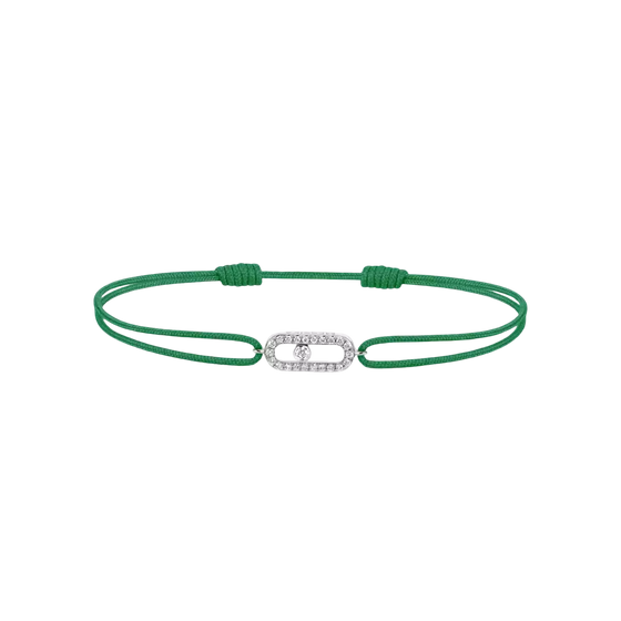Move Uno Green Cord Bracelet White Gold Diamond Bracelet