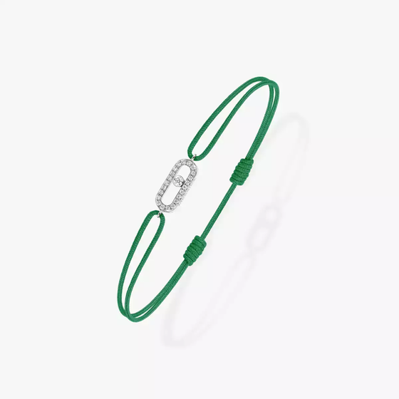 Move Uno Green Cord Bracelet White Gold Diamond Bracelet