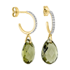 Boucles D'oreilles, Quartz Olive, Diamants, Or Jaune
