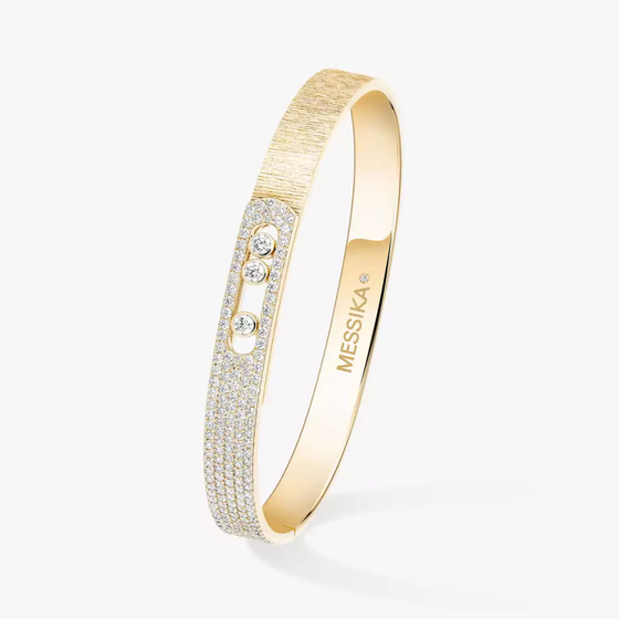 Move Noa Ciselé Semi-Pavé Bangle Yellow Gold Diamond Bracelet