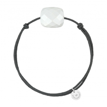  White Agate Cushion Oversize Grey Cord Bracelet