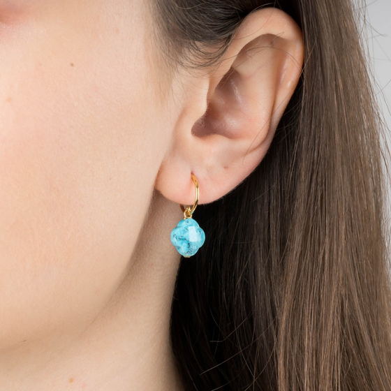 Turquoise Small Clover Yellow Gold Earrings