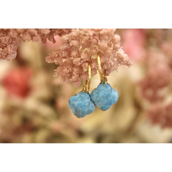 Turquoise Small Clover Yellow Gold Earrings