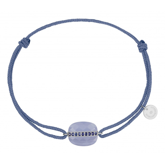 Bracelet Aurore Cordon Bleu Jean Agate Bleue Dentelle Coussin + Saphirs Bleus Or Blanc
