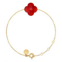  Red Carnelian Clover Yellow Gold Bracelet
