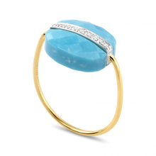  Bague, Turquoise, Diamants, Or Jaune