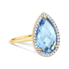 Bague, Topaze Swiss Blue, Diamants, Or Jaune