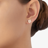 Boucle D'oreille Fleur Or Rose, Émail & Diamant