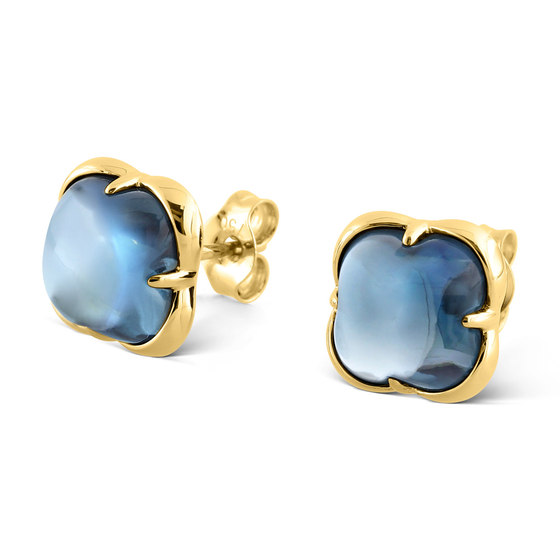 Studs, Topaz Blue London, Yellow Gold