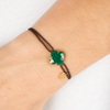 Victoria Bracelet, Green Agate, Chocolate Cord, Yellow Gold