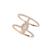  Pink Gold Diamond Ring Glam'Azone 2 Rows Pavé