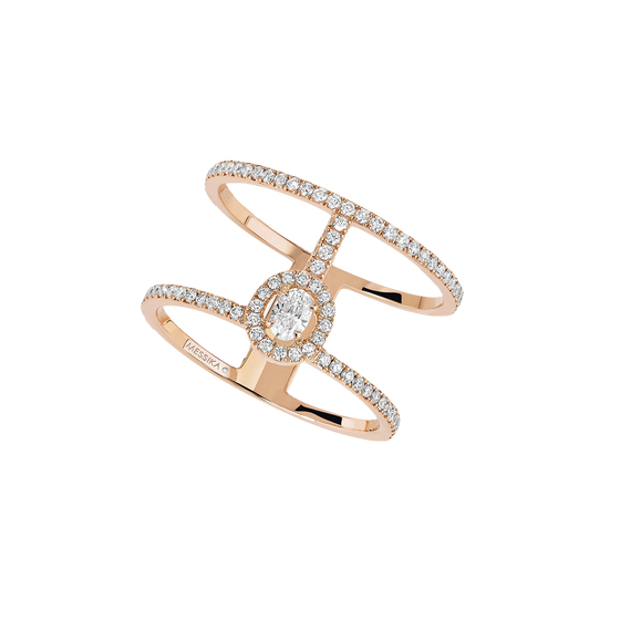 Pink Gold Diamond Ring Glam'Azone 2 Rows Pavé