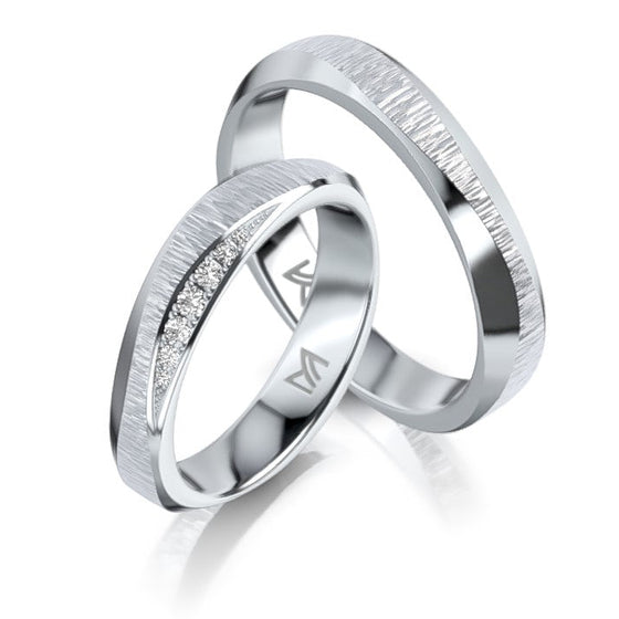 Alliances modernes et texturées pour homme et femme en platine, ou en or blanc, rose ou jaune 18 carats et diamants. Alliances Meister 112.9088