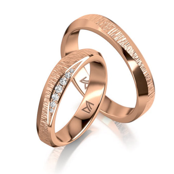 Alliances modernes et texturées pour homme et femme en platine, ou en or blanc, rose ou jaune 18 carats et diamants. Alliances Meister 112.9088