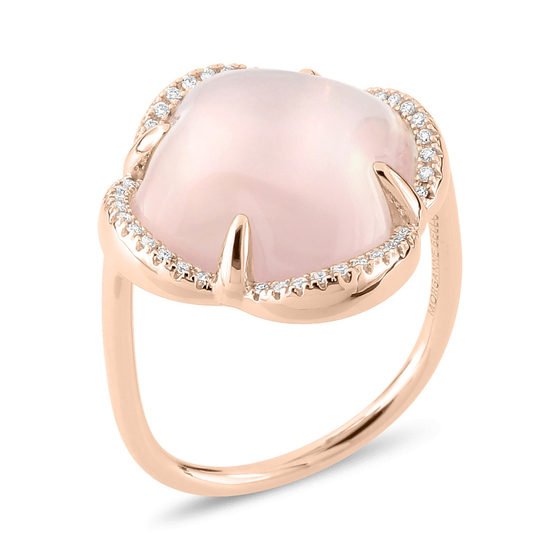 Ring, Pink Quartz, Diamond Bezel, Rose Gold